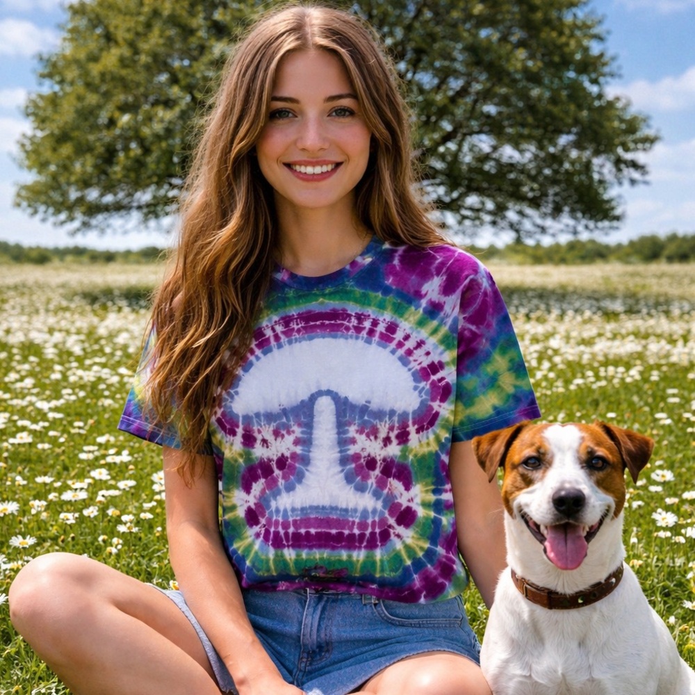 Mushroom Tie Dye Tshirt Custom Psychedelic Mushroom L Distressed 100% Cotton